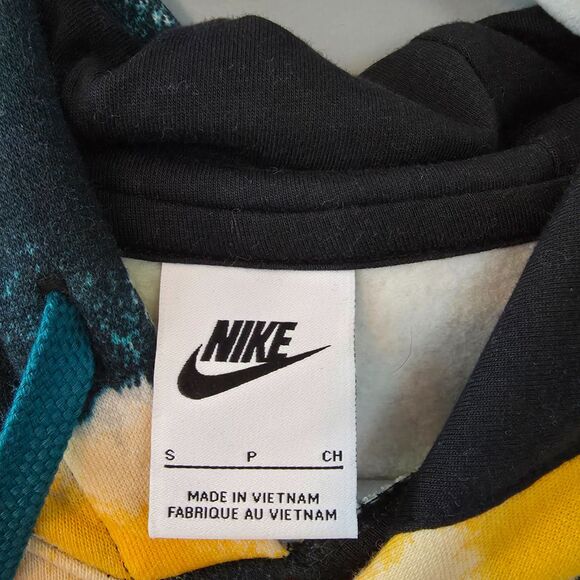 Nike Women's Navy and Yellow Floral Oversize Hoodie with Front Pockets.  Size SM - Picture 6 of 9